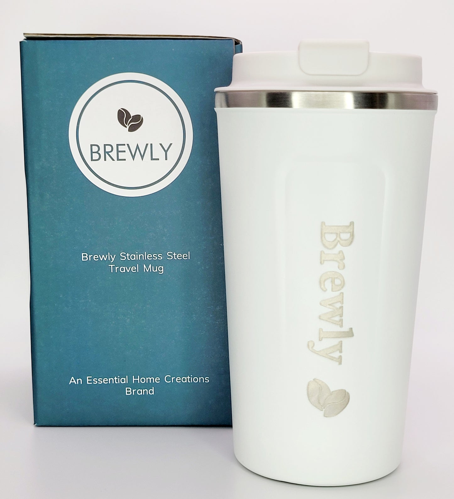 Brewly 17 oz Stainless Steel Vacuum Insulated Tumbler - Coffee Travel Mug with Spill Proof Lid - White