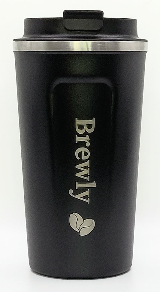 Brewly 17 oz Stainless Steel Vacuum Insulated Tumbler - Coffee Travel Mug with Spill Proof Lid - Black