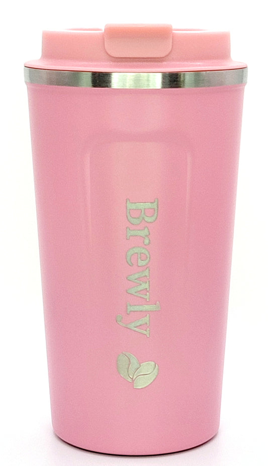 Brewly 17 oz Stainless Steel Vacuum Insulated Tumbler - Coffee Travel Mug with Spill Proof Lid - Pink