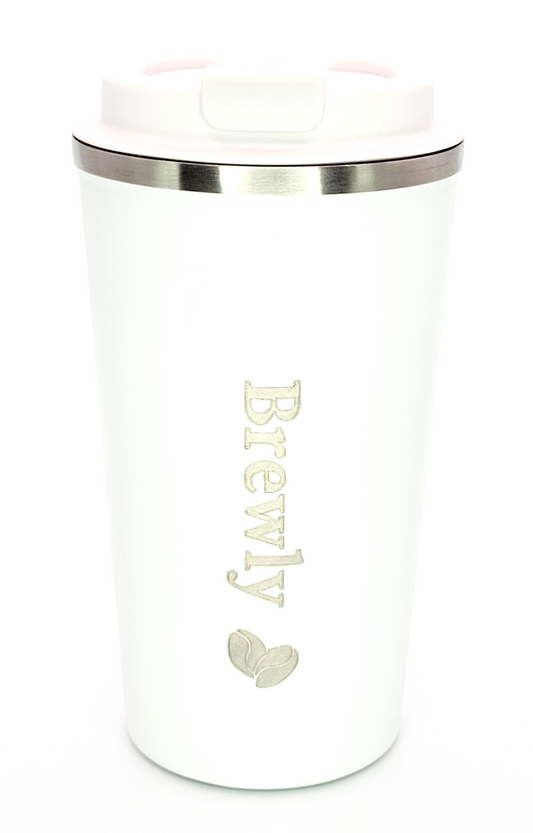 Brewly 17 oz Stainless Steel Vacuum Insulated Tumbler - Coffee Travel Mug with Spill Proof Lid - White